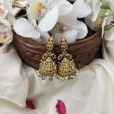 Vriksham Designer Lakshmi With  Peacock Golden Style Jhumkas Earrings-Aqua Green Bead-Pearl-G19201